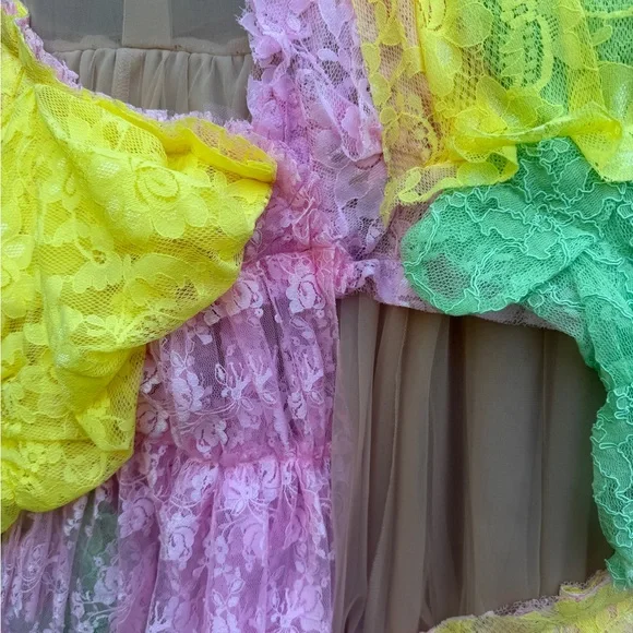 Comme Des Garçons Pink Ruffled lace Tulle sheer Dress - Size small - Picture 7 of 13